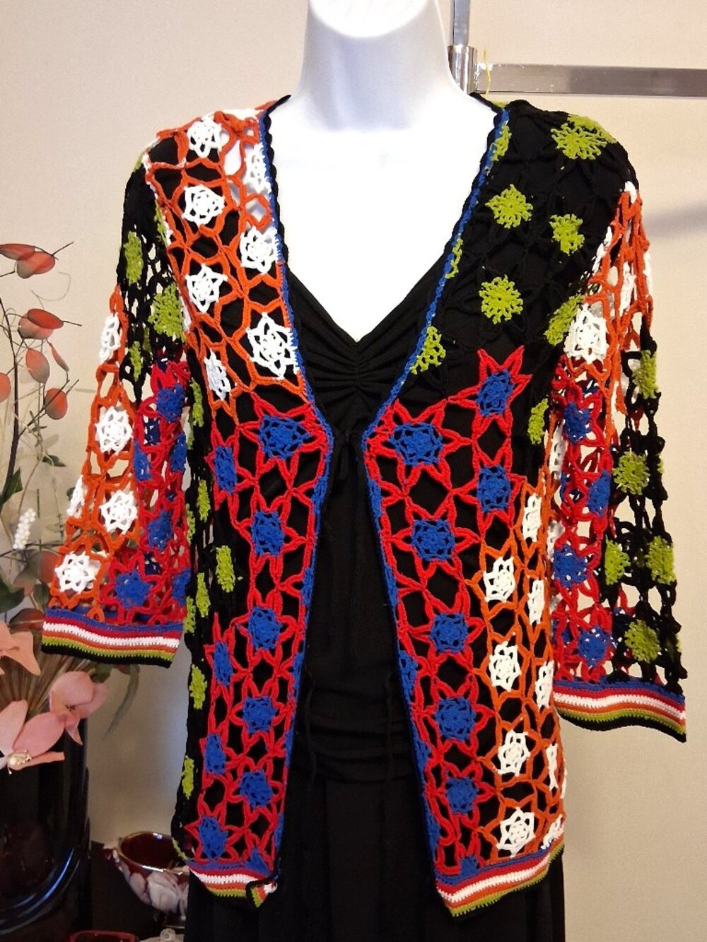 Simon Chang Quality Knit Cardigan Crochet Sweater Top Chic Knitwear Women M